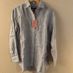 Quince Linen Long Sleeve Oversized Shirt sz XS Women's Blue Pinstripe Button Up